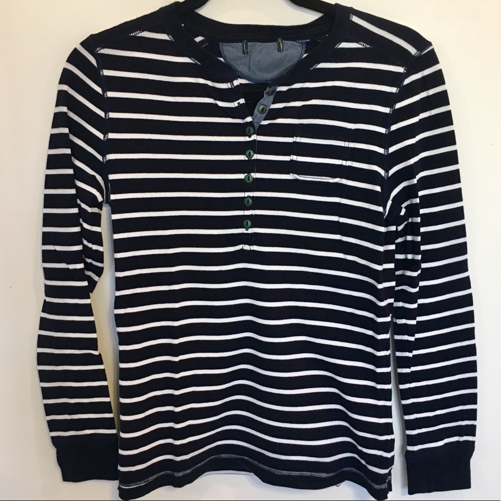 Eddie Bauer Henley Long Sleeve Navy & White Stripe
